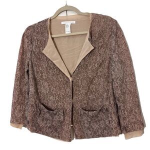 Les Copains Top Womens M Beige Floral Lace 3/4 Sleeve Silk Renaissance Grunge